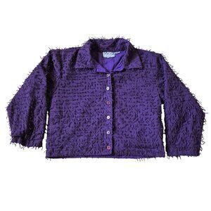 VTG Silver Stream Women's 100% Cotton Size M Purple Fringe Cropped Jacket Funky